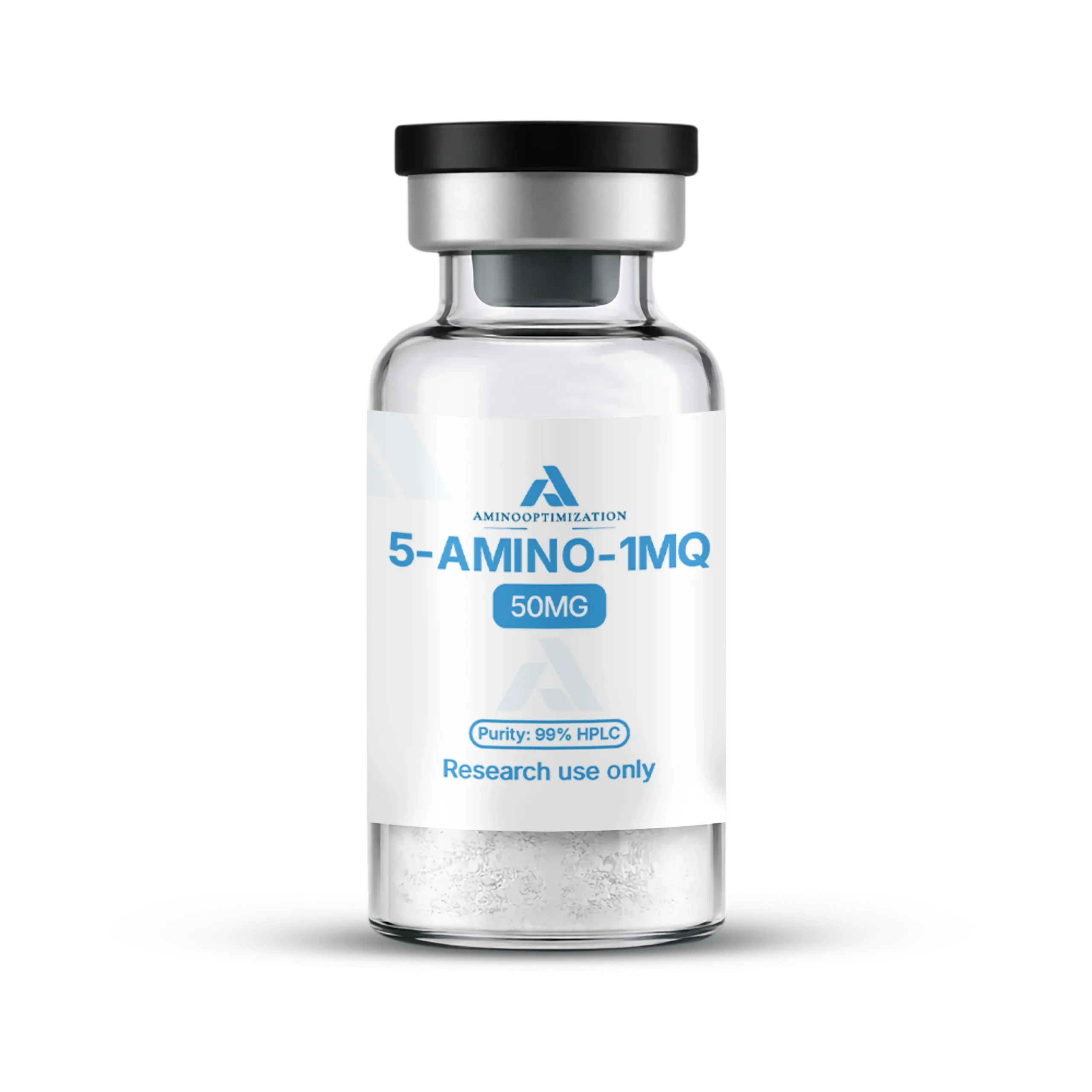 5-AMINO-1MQ research vial of lyophilised powder, AminoOptimization label