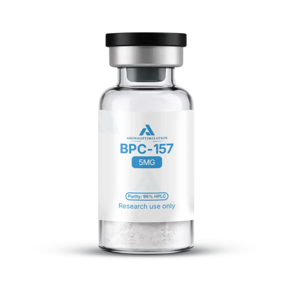 BPC-157 research vial of lyophilised powder, AminoOptimization label