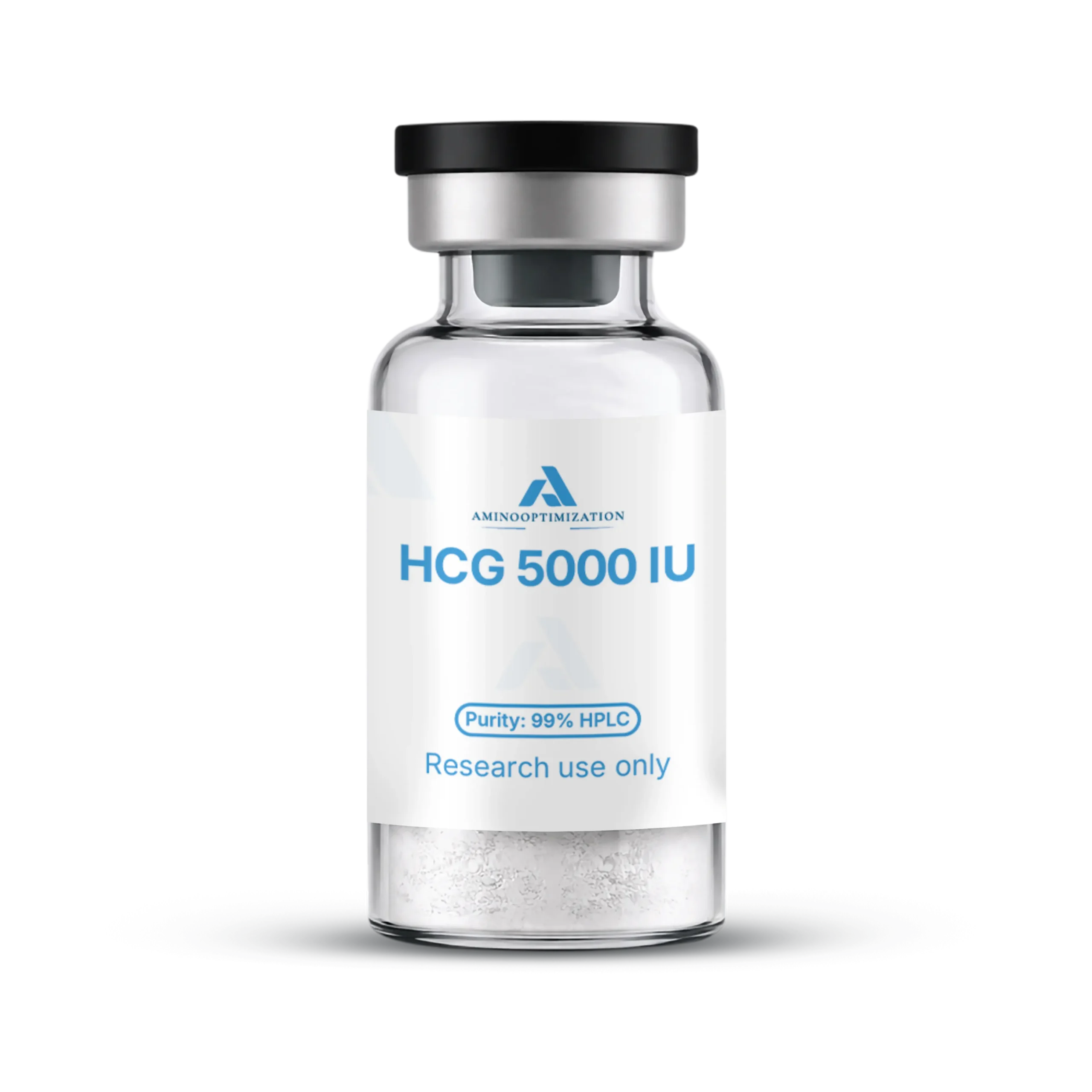 HCG research vial of lyophilised powder, AminoOptimization label