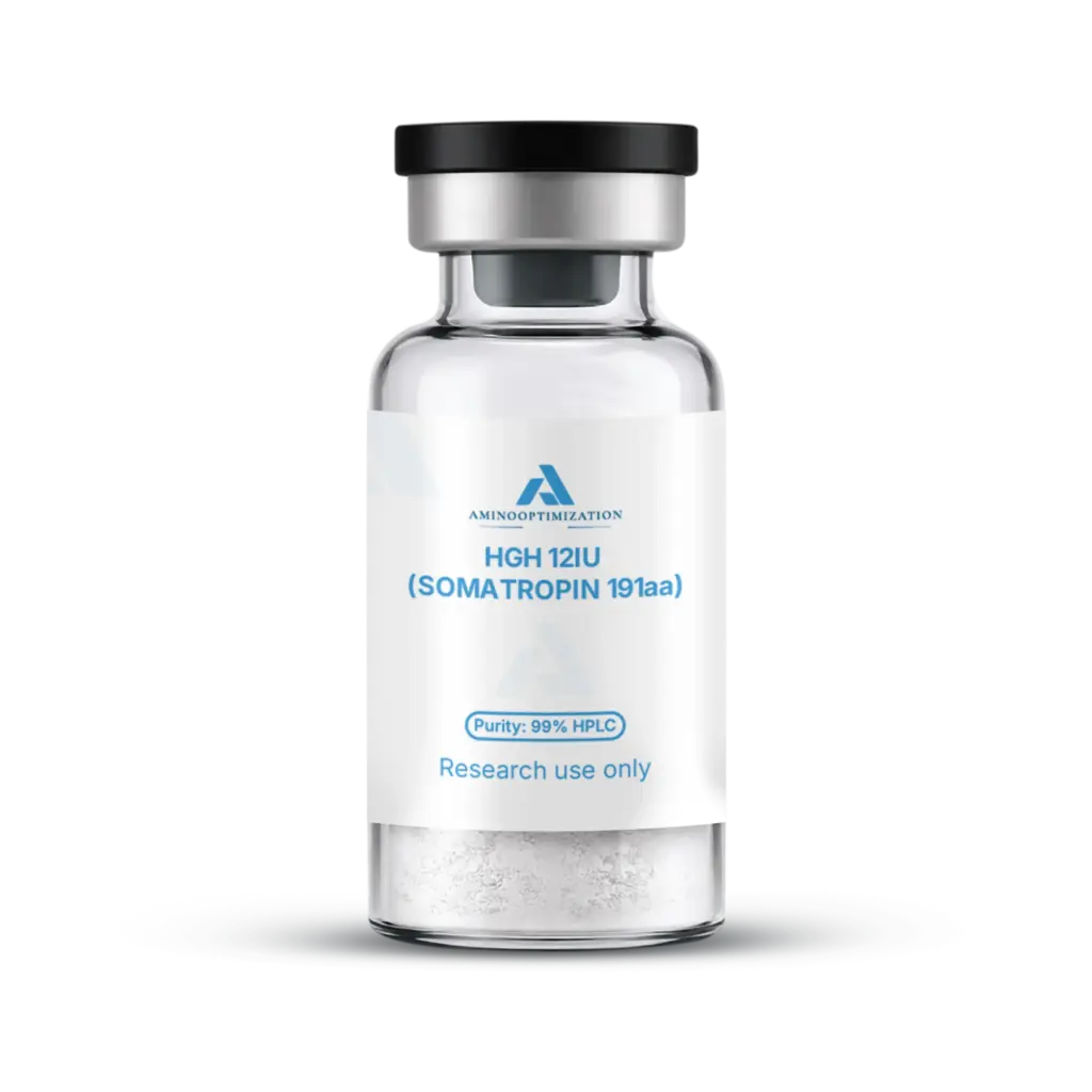 HGH (SOMATROPIN 191aa) research vial of lyophilised powder, AminoOptimization label