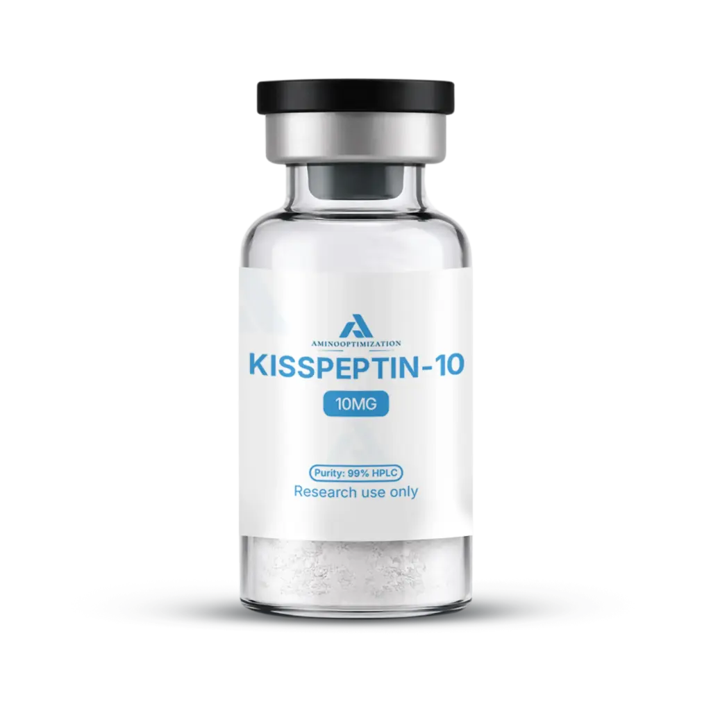 KISSPEPTIN-10 research vial of lyophilised powder, AminoOptimization label