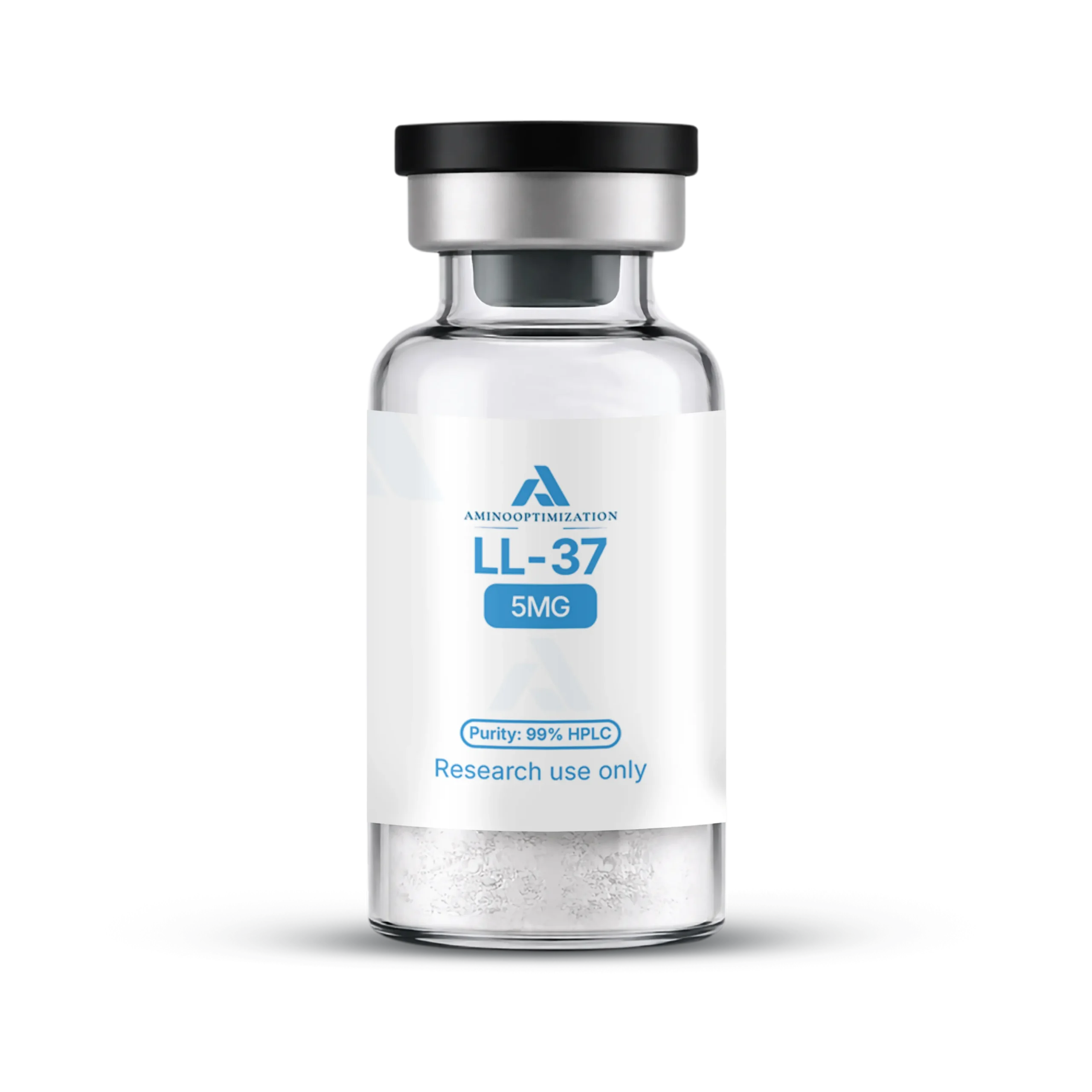 LL-37 research vial of lyophilised powder, AminoOptimization label