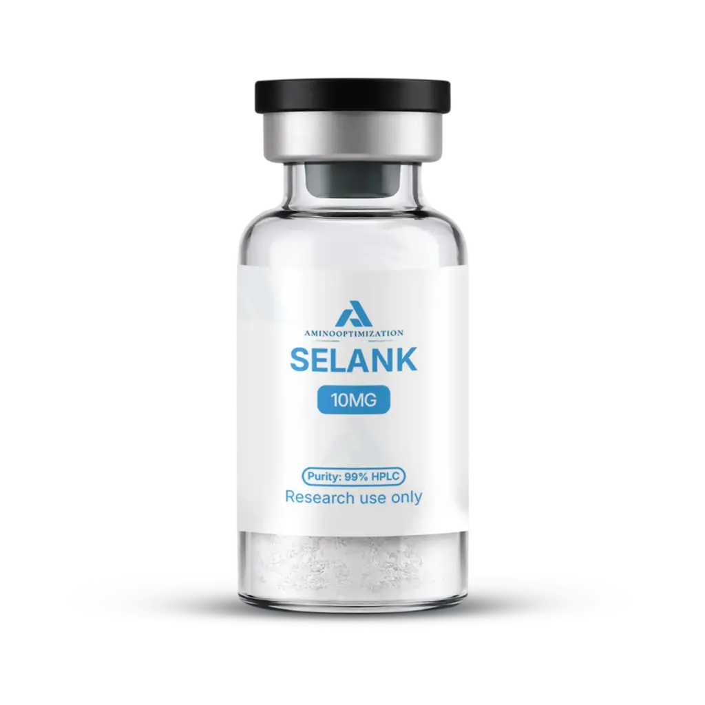 SELANK research vial of lyophilised powder, AminoOptimization label