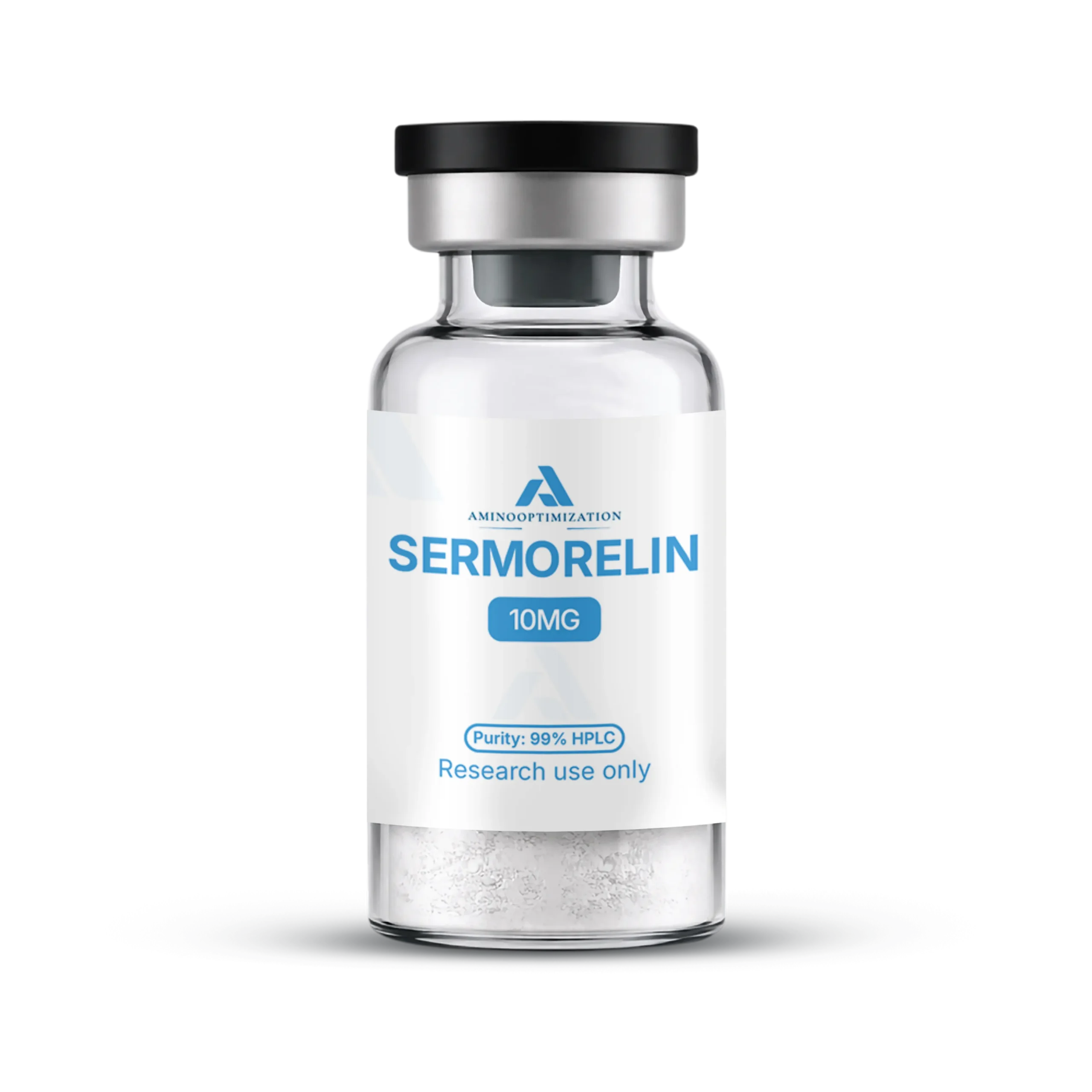 SERMORELIN research vial of lyophilised powder, AminoOptimization label