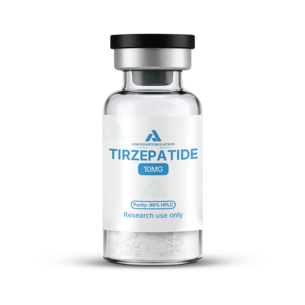 TIRZEPATIDE research vial of lyophilised powder, AminoOptimization label